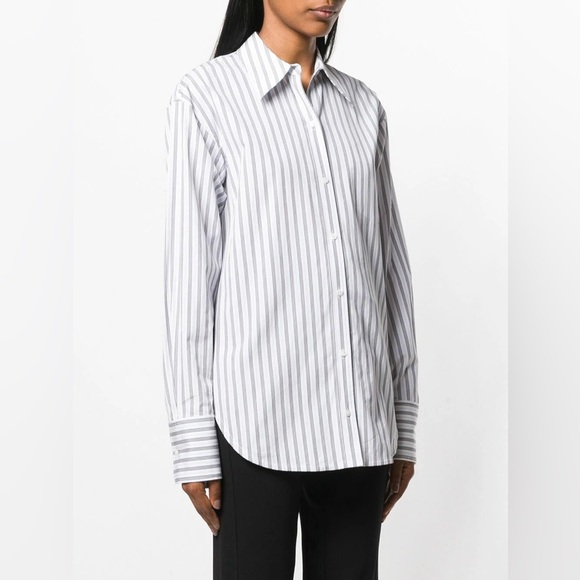 A.L.C. Women’s Wharton Striped Poplin Button Down Shirt White/Graphite Size 8 - Picture 1 of 11